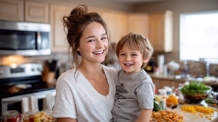 Joyful family moments in the kitchen home candid photography cozy setting