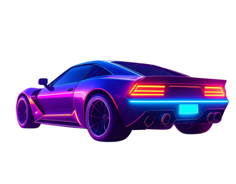 Futuristic Synthwave Car with Neon Lights and LED Light