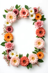Fototapeta premium Elegant Rose and Daisy Floral Border Isolated on White for Invitations, Cosmetics Promotions, or Luxury Branding