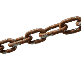 Fototapeta premium Rusty metal chain links symbolizing strength, durability, and connection — perfect for industrial, mechanical, and vintage concepts. Isolated on white or transparent background.
