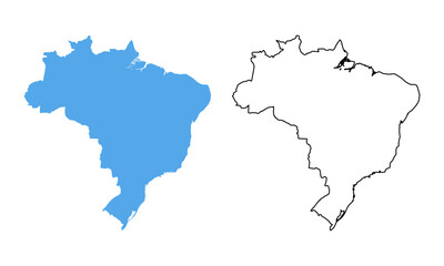Brazil Country Map. Blue silhouette and outline isolated on white background	