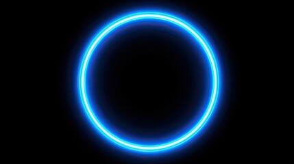 Obraz premium Bright blue neon circle on a black background.