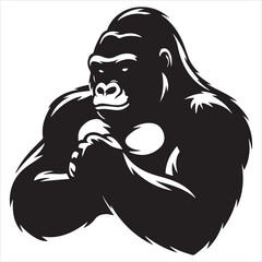 Powerful Gorilla Black And White Vector Illustration Mascot Design Graphic.