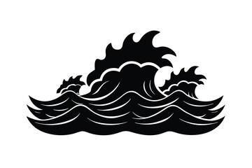 Obraz premium Stylized Black and White Ocean Waves Illustration on a White Background
