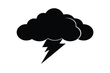 Black Cloud with Lightning Bolt Silhouette on White Background