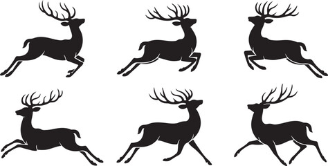 A collection of diverse deer animal silhouettes vector set with antlers
