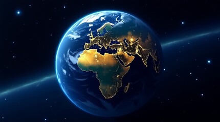  glowing earth globe illuminated with golden continents