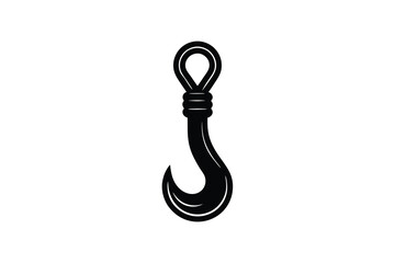 Black Silhouette of a Metal Hook with Loop on White Background