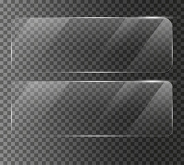set of Glass plate on transparent background with Realistic screen glass, window mockup, glossy plastic glare frame, acrylic sheet with glares and light