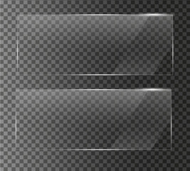 set of Glass plate on transparent background with Realistic screen glass, window mockup, glossy plastic glare frame, acrylic sheet with glares and light