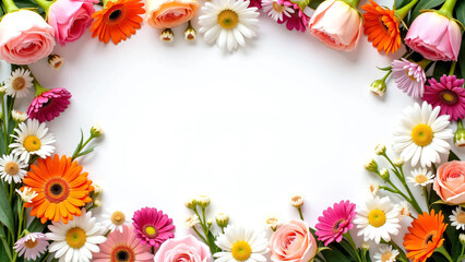 Obraz premium Elegant Rose and Daisy Floral Border Isolated on White for Invitations, Cosmetics Promotions, or Luxury Branding