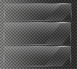 set of Glass plate on transparent background with Realistic screen glass, window mockup, glossy plastic glare frame, acrylic sheet with glares and light