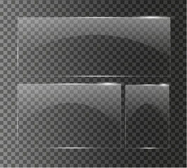 set of clear high qulity Glass plate on transparent background. glossy plastic glare frame, acrylic sheet