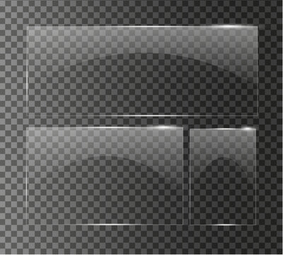 set of clear high qulity Glass plate on transparent background. glossy plastic glare frame, acrylic sheet