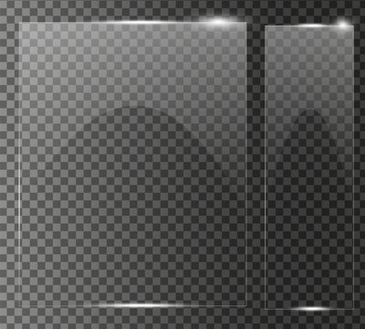 set of clear high qulity Glass plate on transparent background. glossy plastic glare frame, acrylic sheet