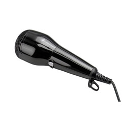 Sleek black hair dryer close-up showcases its modern design and smooth finish, perfect for beauty and styling product promotions