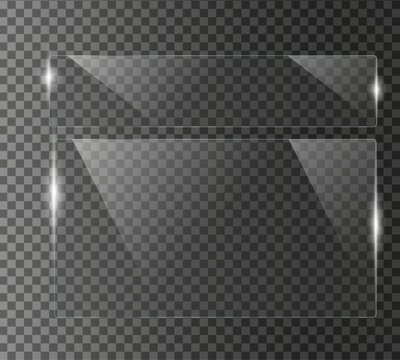 set of clear high qulity Glass plate on transparent background. glossy plastic glare frame, acrylic sheet