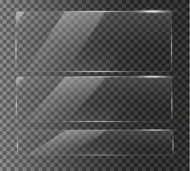 set of clear high qulity Glass plate on transparent background. glossy plastic glare frame, acrylic sheet