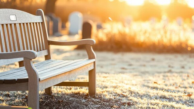 A wooden bench near a gravesite, offering a place for quiet reflection and a final goodbye