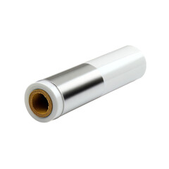 Roll of transparent plastic film with metal band, showcasing product packaging material, for packaging and protection needs