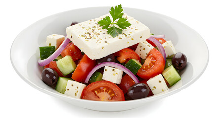 A fresh and vibrant Greek salad, perfect for a healthy and delicious lunch or light dinner, featuring creamy feta cheese and ripe tomatoes.