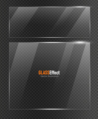Glass plate frame Glossy window glass with reflections isolated on transparent surface	