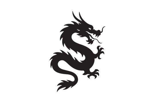 chinese dragon icon silhouette vector with white background