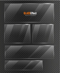 Glass plate frame Glossy window glass with reflections isolated on transparent surface	
