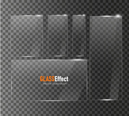 Glass plate frame Glossy window glass with reflections isolated on transparent surface	
