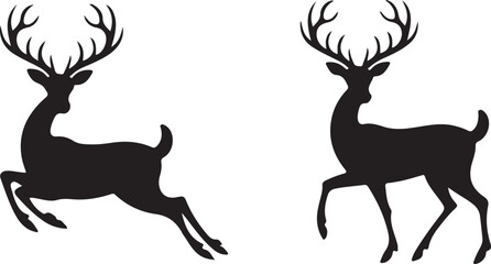 Deer silhouettes vector illustration on white background. Deer silhouettes vector set