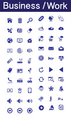 Business work icon collection in blue colour vector
