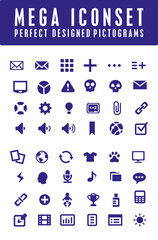 Mega Icon Perfect designed pictograms collection in blue colour vector2