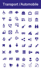 Transport and Automobile icon collection in blue colour vector