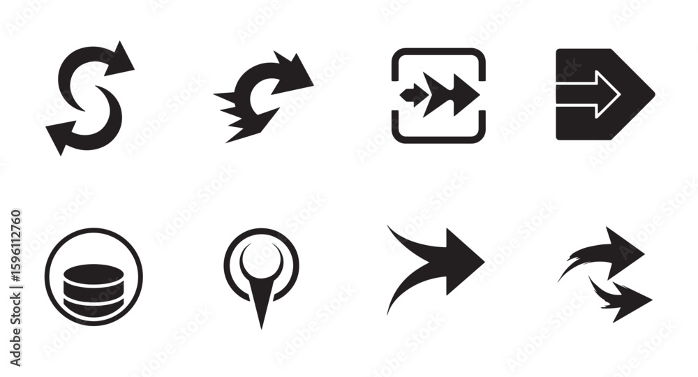 Poster collection of black arrows and directional icons for web design and navigation elements