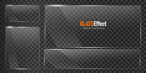 Glass plate frame Glossy window glass with reflections isolated on transparent surface	