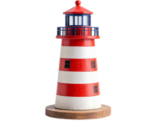 Miniature Lighthouse Replica on White Background for Creative Projects