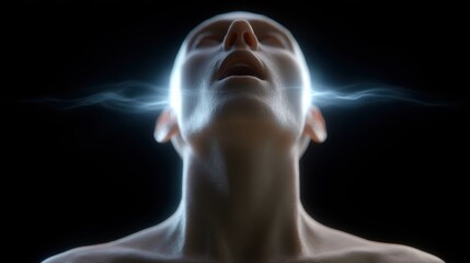 Conceptual image: A human figure with glowing sound waves emanating from its chest, powerful voice. Expression, communication. Luminous, resonant.