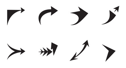Collection of various vector arrows indicating direction and movement on a white background