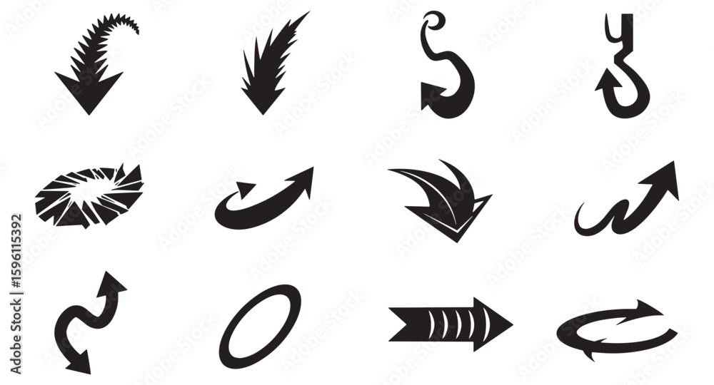 Poster diverse collection of vector arrows with various styles and directions for design elements