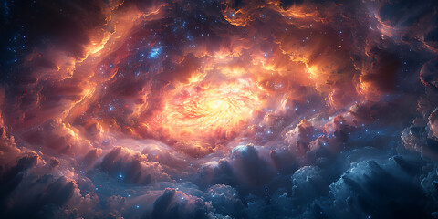 A galaxy in space is a vast, mesmerizing realm filled with endless wonders. It glows with billions of radiant stars, swirling in graceful, spiral arms. Nebulas shimmer in vivid colors, while dark matt