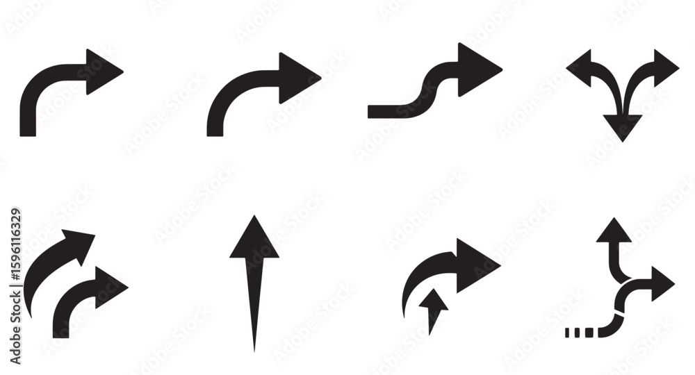 Poster simple black arrow icons representing directional choices navigation and guidance