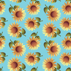 Summer seamless pattern with sunflower. Vector illustration for scrapbooking, background, wrapping paper.