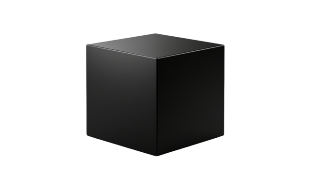 Minimalist black cube with sharp edges and subtle lighting, perfect for abstract design elements.