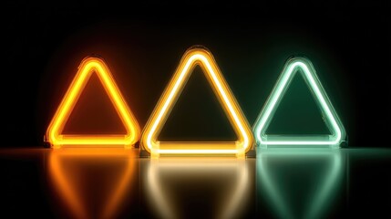 Three glowing neon triangles in different colors.