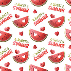 Summer seamless pattern with watermelon. Vector illustration for scrapbooking, background, wrapping paper.
