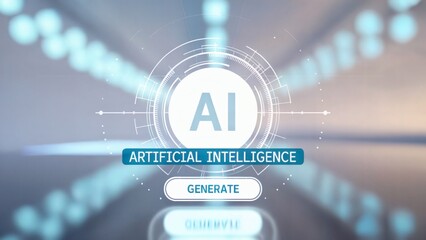 Futuristic AI interface with generate button and artificial intelligence text