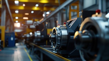 Obraz premium Precision manufacturing: Close-up of industrial machinery in a modern factory