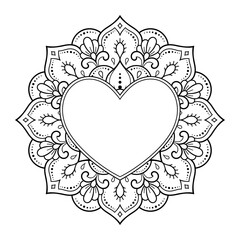 Frame in eastern tradition. Stylized with henna tattoos decorative pattern for decorating covers for book, notebook, casket, magazine, postcard and folder. Flower Heart in mehndi style.