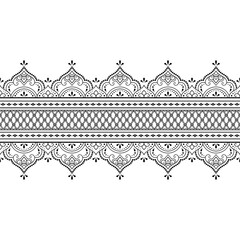 Seamless borders pattern for Mehndi, Henna drawing and tattoo. Decoration in ethnic oriental, Indian style. Doodle ornament. Outline hand draw vector illustration.