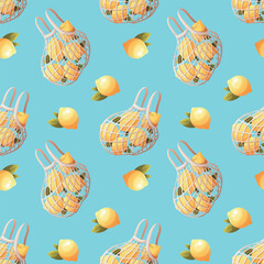 Summer seamless pattern with lemons. Vector illustration for scrapbooking, background, wrapping paper.